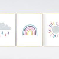 Nursery prints rainbow, Nursery decor gender neutral, nursery wall art boy, moon star, cloud, nursery wall art neutral nursery print