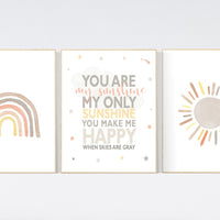 Neutral rainbow wall art, You Are My Sunshine Print, Neutral Nursery Decor, Rainbow Nursery Decor, Kids Room Decor, gender neutral