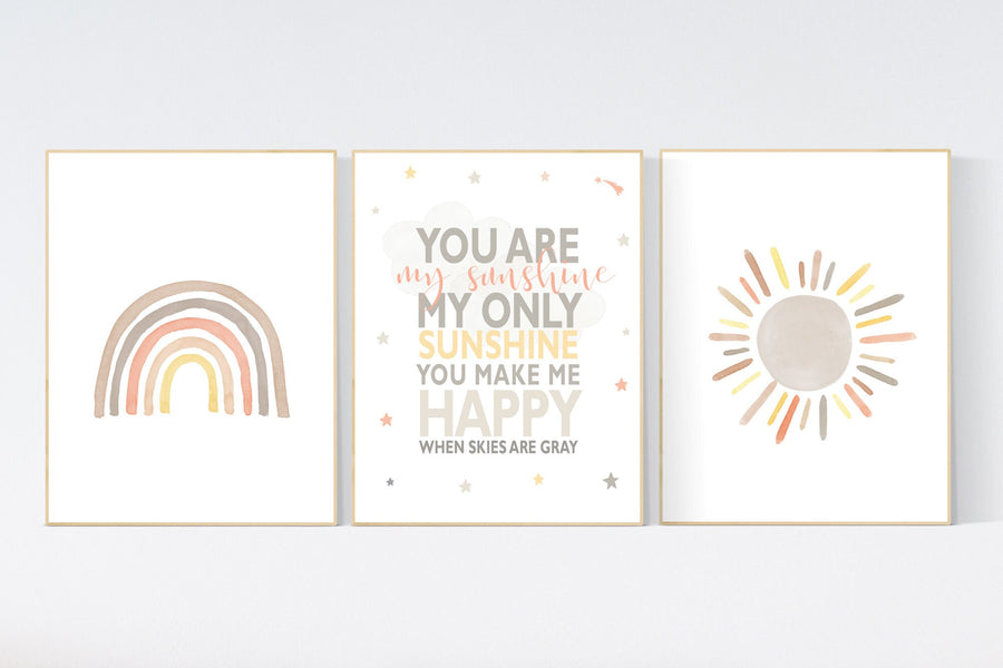 Neutral rainbow wall art, You Are My Sunshine Print, Neutral Nursery Decor, Rainbow Nursery Decor, Kids Room Decor, gender neutral