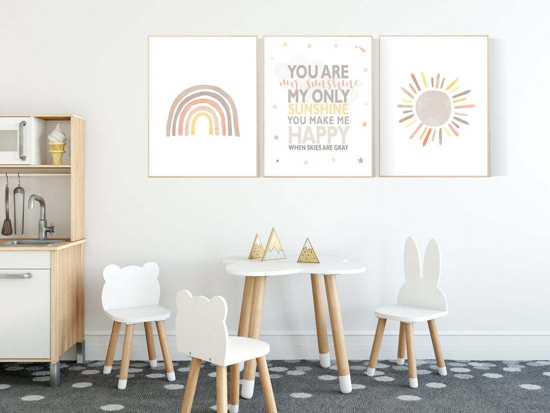 Neutral rainbow wall art, You Are My Sunshine Print, Neutral Nursery Decor, Rainbow Nursery Decor, Kids Room Decor, gender neutral