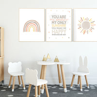 Neutral rainbow wall art, You Are My Sunshine Print, Neutral Nursery Decor, Rainbow Nursery Decor, Kids Room Decor, gender neutral