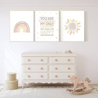 Neutral rainbow wall art, You Are My Sunshine Print, Neutral Nursery Decor, Rainbow Nursery Decor, Kids Room Decor, gender neutral