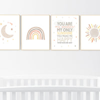 Nursery decor rainbow, neutral Rainbow Wall Art, rainbow Print Set, Rainbow Wall Art, gender neutral, Kids Room Decor, You Are My Sunshine