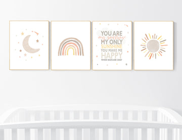 Nursery decor rainbow, neutral Rainbow Wall Art, rainbow Print Set, Rainbow Wall Art, gender neutral, Kids Room Decor, You Are My Sunshine