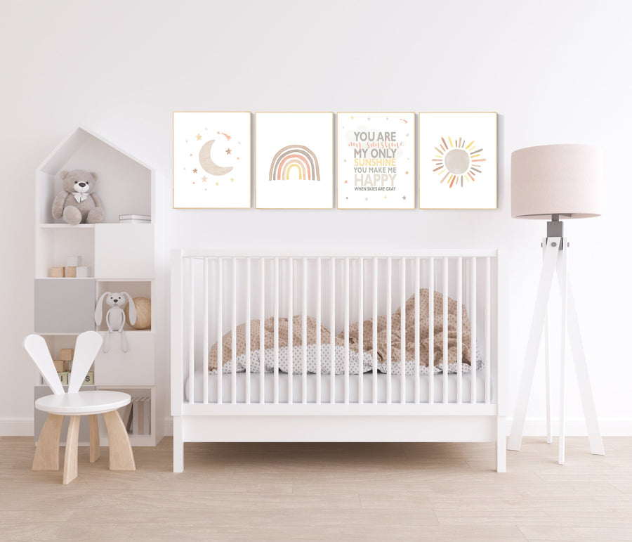 Nursery decor rainbow, neutral Rainbow Wall Art, rainbow Print Set, Rainbow Wall Art, gender neutral, Kids Room Decor, You Are My Sunshine