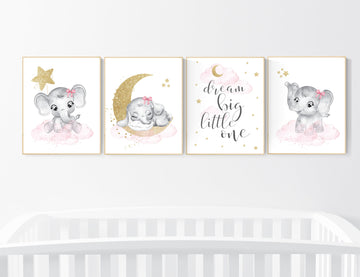 Nursery decor girl, pink and gold, Nursery decor girl elephant, pink gold, nursery wall decor, nursery wall art girl, elephant nursery art