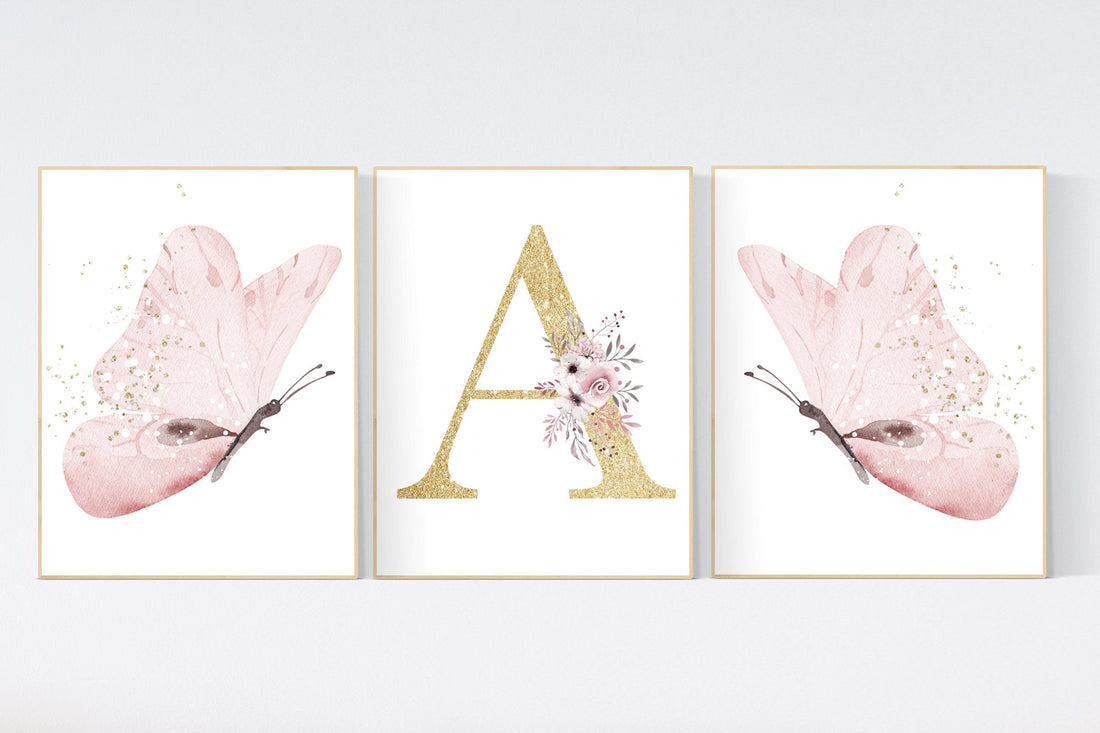 Nursery decor girl butterfly, Butterfly Nursery Art, Girl Nursery Art, Butterfly Nursery Decor for Baby Girl, flower nursery, pink gold