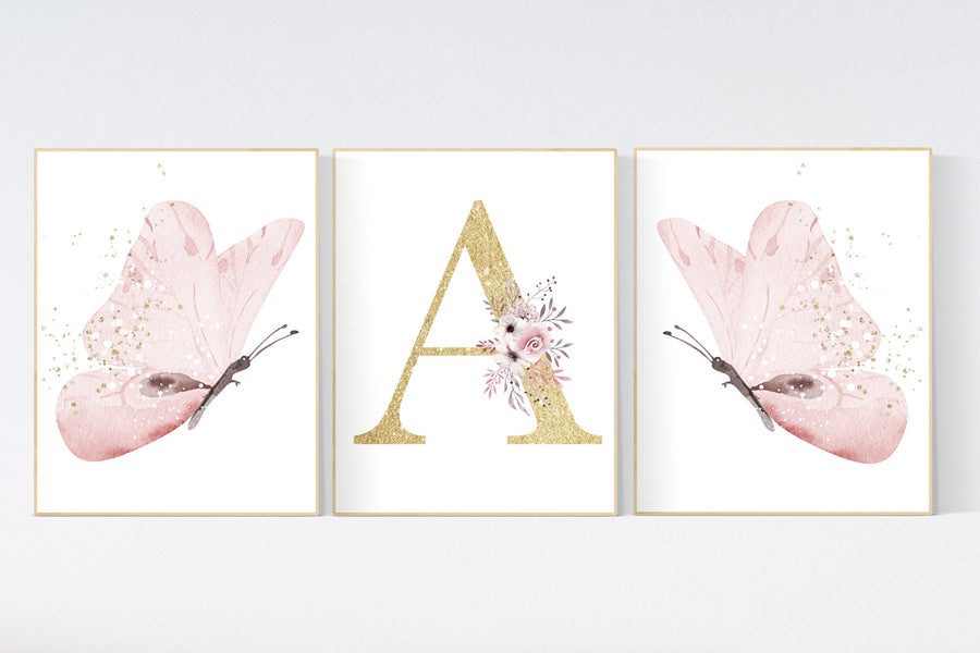 Nursery decor girl butterfly, Butterfly Nursery Art, Girl Nursery Art, Butterfly Nursery Decor for Baby Girl, flower nursery, pink gold