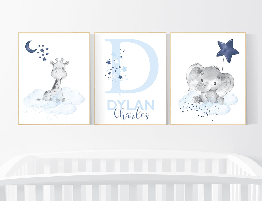 Nursery decor boy, navy blue nursery, elephant,, nursery wall art boy, nursery prints boy, set of 3, navy nursery, name nursery, custom