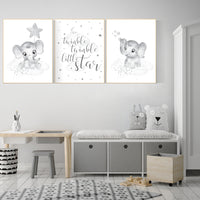 Gender neutral nursery, Grey nursery wall art, elephant nursery wall art, gray nursery art, nursery wall decor, moon, stars, neutral, twin