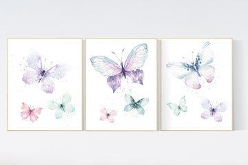 Nursery decor girl butterfly, purple mint, Butterfly Nursery Art, Butterfly Nursery Decor for Baby Girl, lilac, lavender, aqua, mint purple