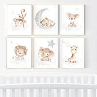 Nursery decor gender neutral, Nursery wall art animals, gray nursery, neutral, lion, bear, monkey, koala, elephant, giraffe, animal prints