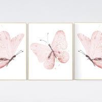 Nursery decor girl butterfly, Butterfly Nursery Art, Girl Nursery Art, Butterfly Nursery Decor for Baby Girl, flower nursery, pink gold