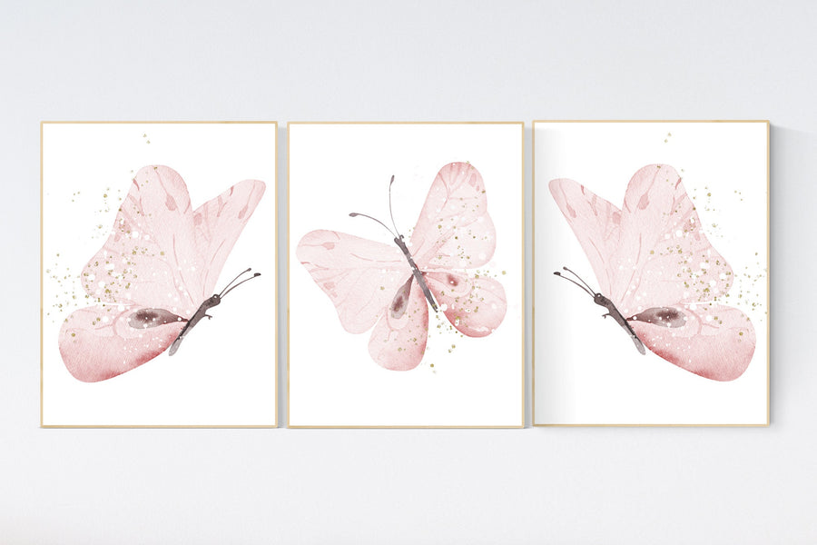 Nursery decor girl butterfly, Butterfly Nursery Art, Girl Nursery Art, Butterfly Nursery Decor for Baby Girl, flower nursery, pink gold