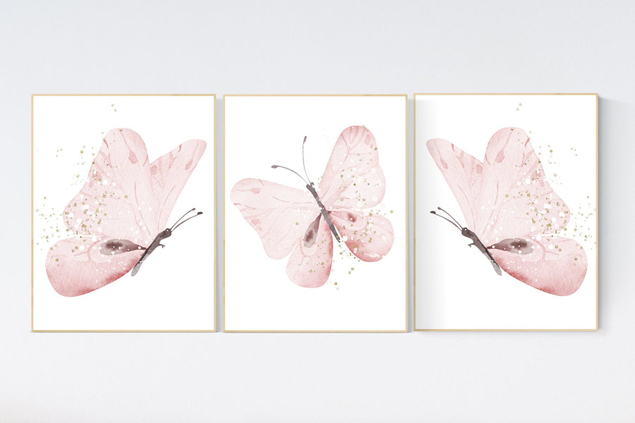 Nursery decor girl butterfly, Butterfly Nursery Art, Girl Nursery Art, Butterfly Nursery Decor for Baby Girl, flower nursery, pink gold