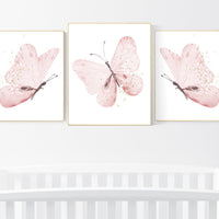 Nursery decor girl butterflies, pink and gold, Butterfly Nursery Art, Girl Nursery Art, Butterfly Nursery art, girl nursery ideas, set of 3