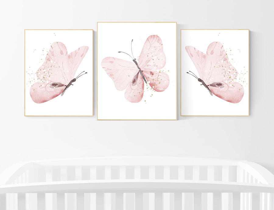 Nursery decor girl butterflies, pink and gold, Butterfly Nursery Art, Girl Nursery Art, Butterfly Nursery art, girl nursery ideas, set of 3