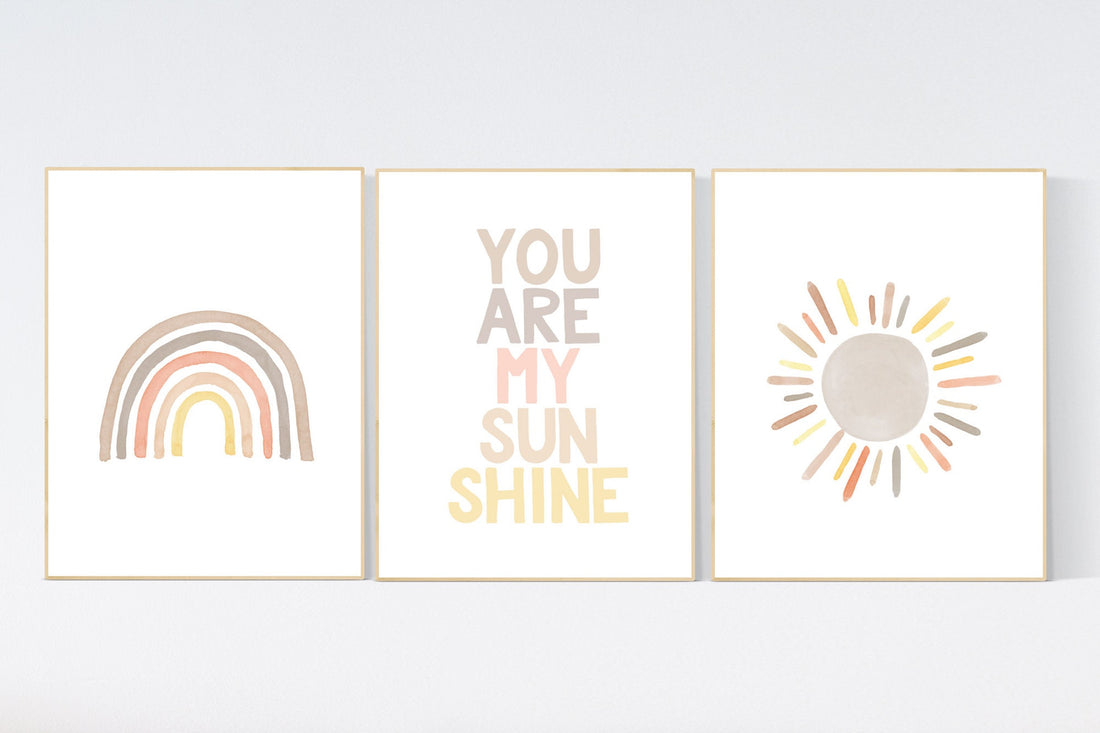 Nursery decor rainbow, neutral Rainbow Wall Art, rainbow Print Set, Cloud Rainbow Sun, Rainbow Wall Art, gender neutral, Watercolor Rainbow