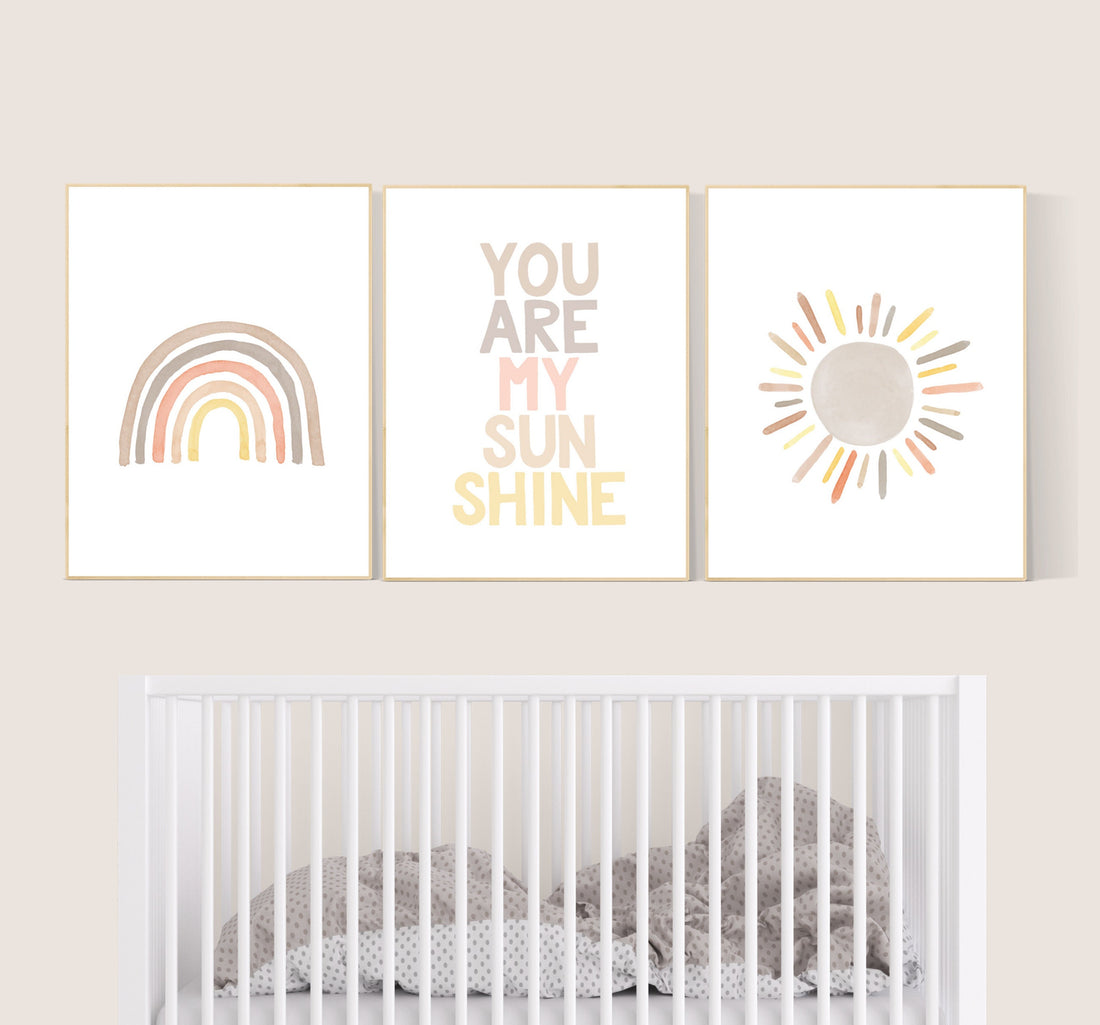 Nursery decor rainbow, neutral Rainbow Wall Art, rainbow Print Set, Cloud Rainbow Sun, Rainbow Wall Art, gender neutral, Watercolor Rainbow