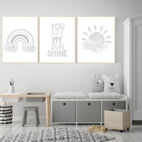 Nursery decor gender neutral, grey nursery, Nursery prints rainbow, nursery wall art neutral, gray nursery, moon star, cloud, nursery art