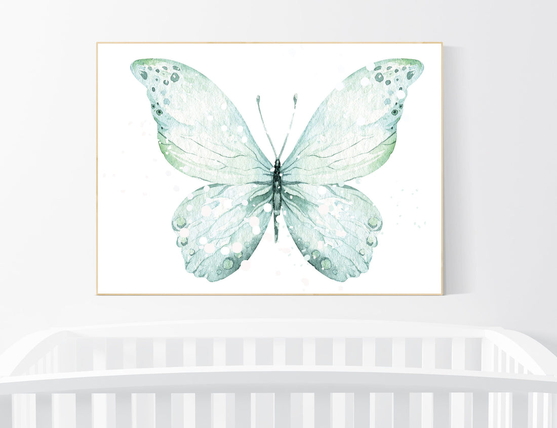 Nursery decor girl, nursery decor butterfly, nursery wall art, mint nursery, teal nursery, girls room decor turquoise, aqua, girl room decor