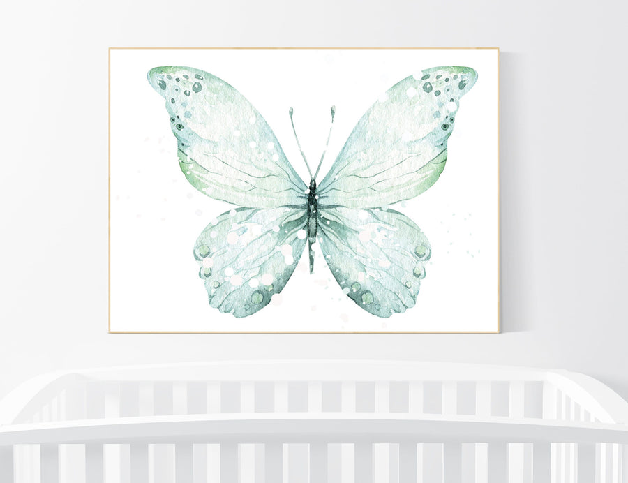 Nursery decor girl, nursery decor butterfly, nursery wall art, mint nursery, teal nursery, girls room decor turquoise, aqua, girl room decor