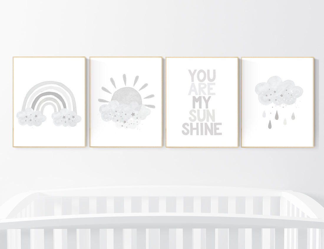 Nursery decor gender neutral, grey nursery, Nursery prints rainbow, nursery wall art neutral, gray nursery, moon star, cloud, nursery art