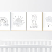 Nursery decor gender neutral, grey nursery, Nursery prints rainbow, nursery wall art neutral, gray nursery, moon star, cloud, nursery art