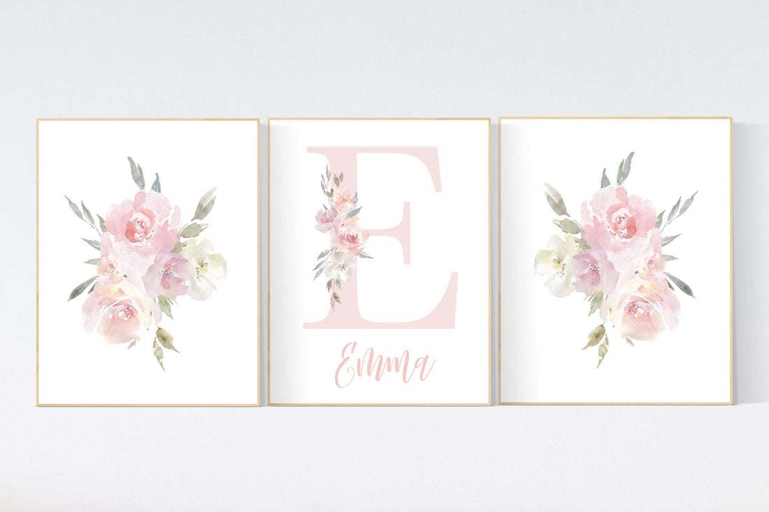Nursery decor girl floral, blush flowers, blush nursery, blush pink, nursery decor girl boho, floral nursery prints, nursery decor girl name