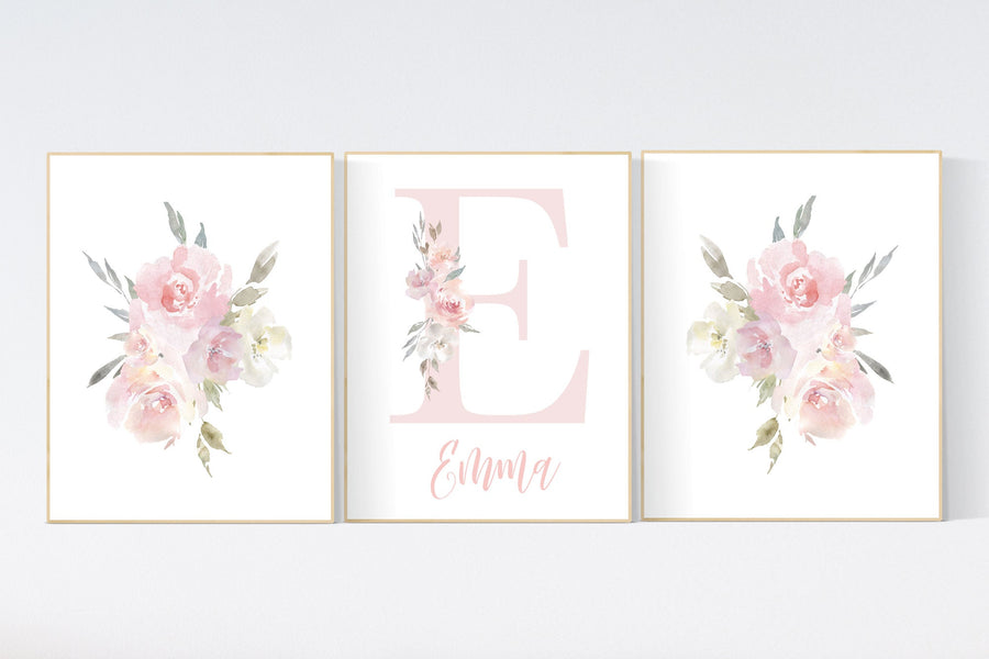 Nursery decor girl floral, blush flowers, blush nursery, blush pink, nursery decor girl boho, floral nursery prints, nursery decor girl name