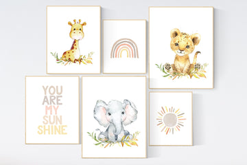 Nursery decor neutral, woodland animals, nursery prints, gender neutral, you are my sunshine, rainbow nursery, nursery wall art animals