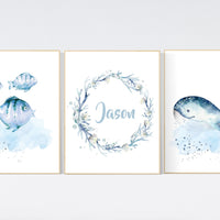 Nursery decor boy ocean, nursery decor boy nautical, sea theme nursery decor, nautical wall decor nursery set, boys room wall art