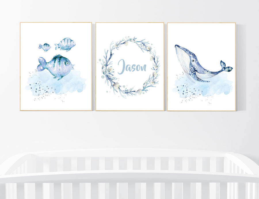 Nursery decor boy ocean, nursery decor boy nautical, sea theme nursery decor, nautical wall decor nursery set, boys room wall art