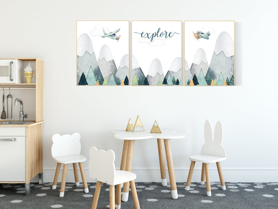 Nursery decor boy, adventure nursery, adventure theme nursery, woodland, gender neutral, explore, mountains nursery, forest