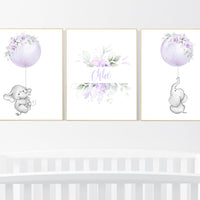Purple nursery, Boho baby room, nursery wall art elephant, nursery decor girl, nursery decor girl floral, lilac nursery decor, lavender