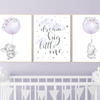 Nursery decor girl purple, elephant nursery, lavender and gray, lilac, elephant balloons, butterflies, purple nursery, girl nursery ideas