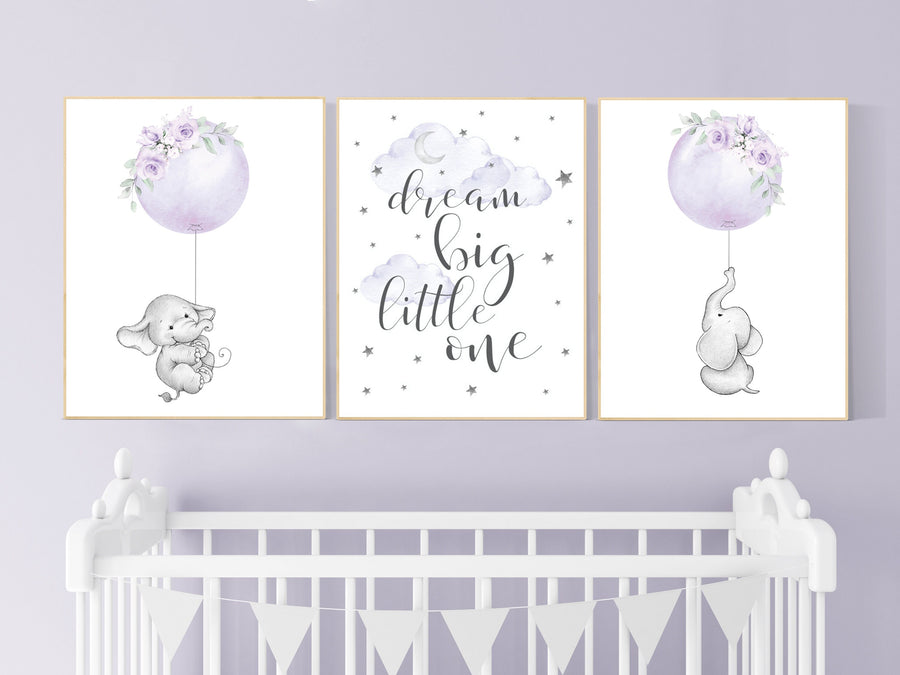 Nursery decor girl purple, elephant nursery, lavender and gray, lilac, elephant balloons, butterflies, purple nursery, girl nursery ideas