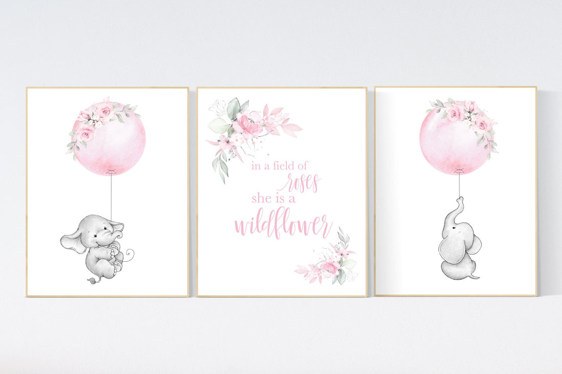 Nursery decor girl floral, nursery decor flower, elephant, nursery wall decor, flower nursery, In a field of roses she is a wildflower