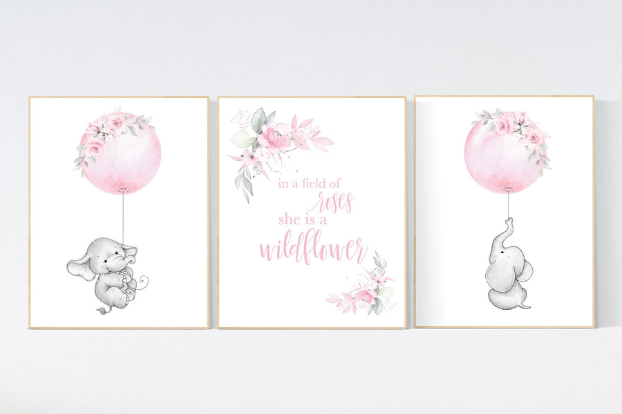 Nursery decor girl floral, nursery decor flower, elephant, nursery wall decor, flower nursery, In a field of roses she is a wildflower