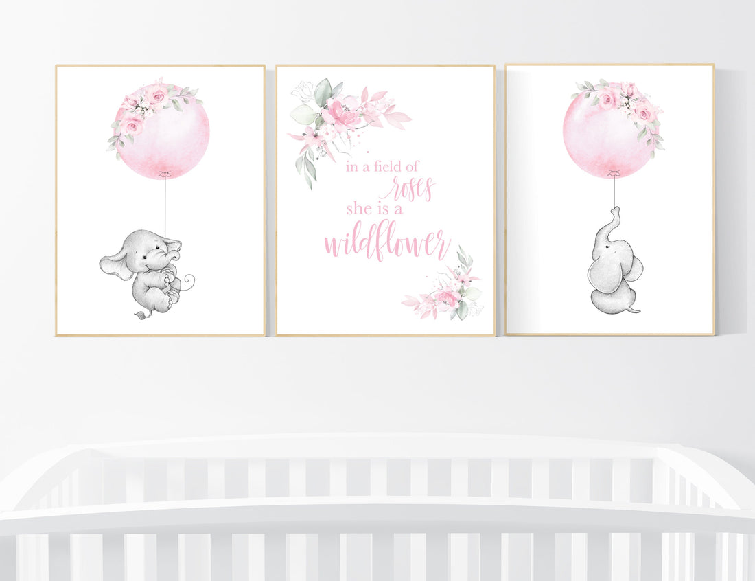 Nursery decor girl floral, nursery decor flower, elephant, nursery wall decor, flower nursery, In a field of roses she is a wildflower