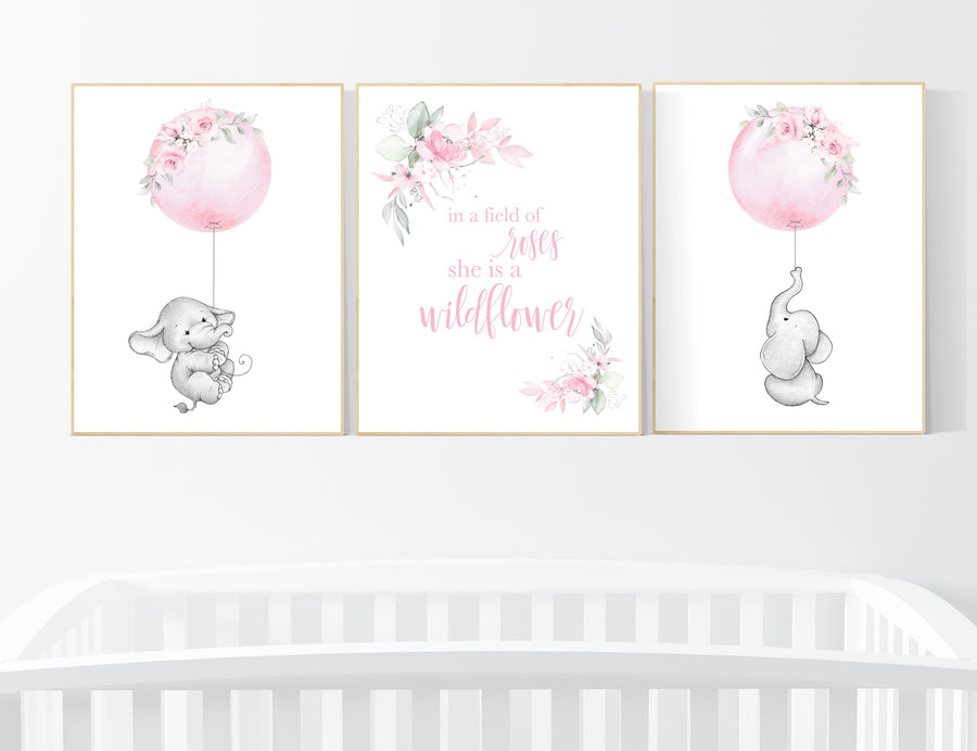 Nursery decor girl floral, nursery decor flower, elephant, nursery wall decor, flower nursery, In a field of roses she is a wildflower