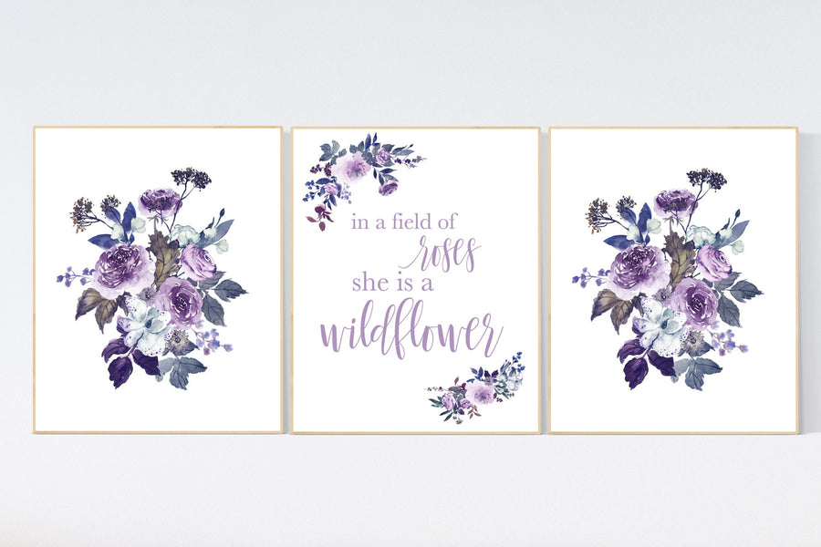 Nursery decor girl purple, burgundy, nursery decor girl floral, flower nursery, in a field of roses she is a wildflower, girl room decor
