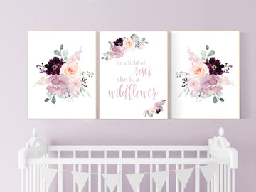 Nursery decor girl purple, mauve, Burgundy, floral nursery, flower nursery, butterfly, nursery prints girl, nursery wall decor girl, flower