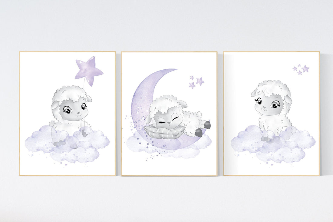 Nursery decor girl, Sheep nursery decor, purple nursery, Nursery decor girl, nursery wall art sheep, lavender nursery, girl nursery prints