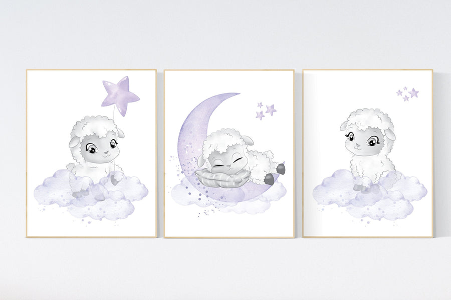 Nursery decor girl, Sheep nursery decor, purple nursery, Nursery decor girl, nursery wall art sheep, lavender nursery, girl nursery prints
