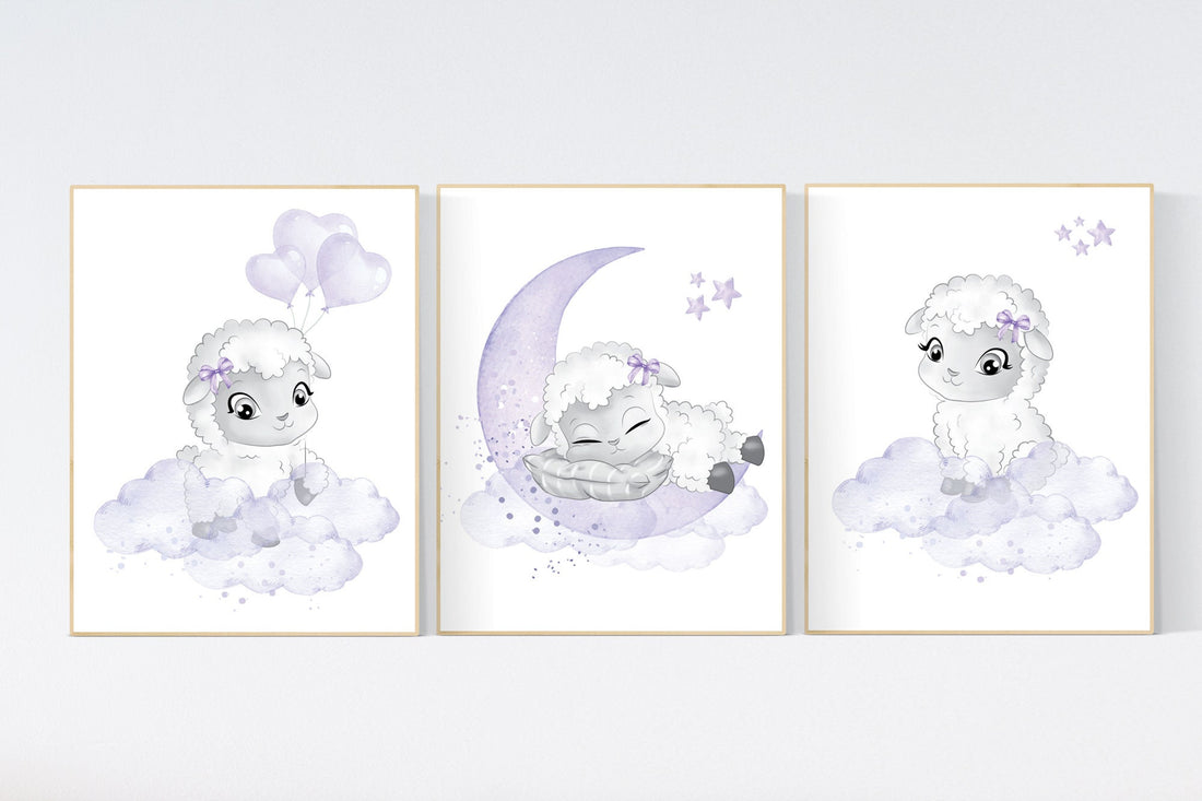 Nursery decor girl, Sheep nursery decor, purple nursery, Nursery decor girl, nursery wall art sheep, lavender nursery, girl nursery prints