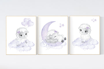 Nursery decor girl, Sheep nursery decor, purple nursery, Nursery decor girl, nursery wall art sheep, lavender nursery, girl nursery prints