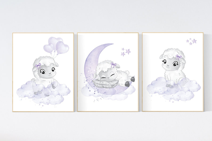 Nursery decor girl, Sheep nursery decor, purple nursery, Nursery decor girl, nursery wall art sheep, lavender nursery, girl nursery prints