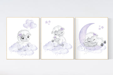 Nursery decor girl purple, Sheep nursery decor, purple nursery, Nursery decor girl, nursery wall art sheep, lavender nursery, girl nursery