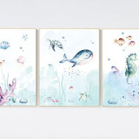 CANVAS LISTING: Under the sea wall art, Ocean nursery decor, Nautical nursery print set, under the sea nursery, gender neutral nursery